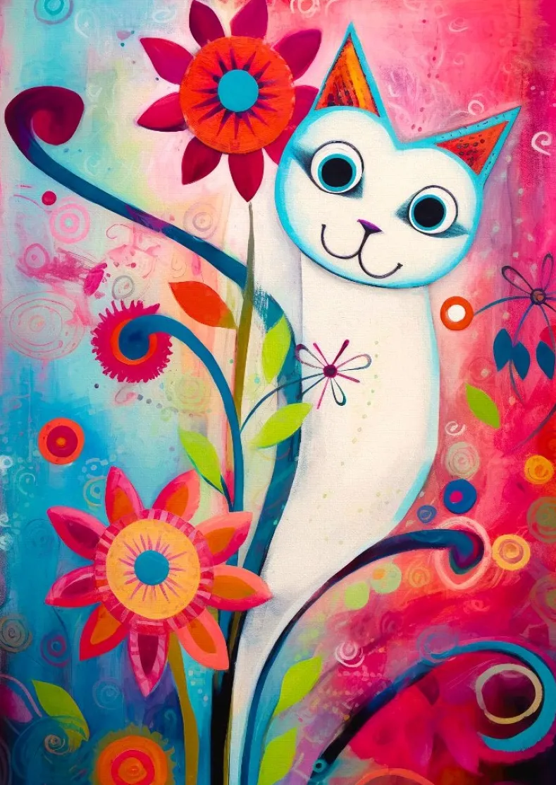A Happy White Cat Puzzel (1000 stukjes)