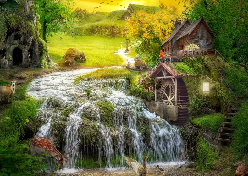 A Log Cabin by the Magic Creek Puzzel (1000 stukjes)