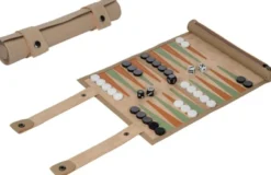 Backgammon - Oprolbaar Reiskoffer met speelbord (Kunstleer)