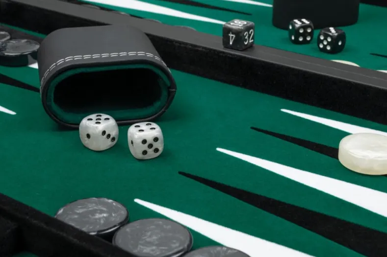 Backgammon - Zwart,Groen,Groot, Kunstleer