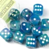Dice Set - Festive Waterlilly 16mm - Green-Blue D6 (12 stuks)