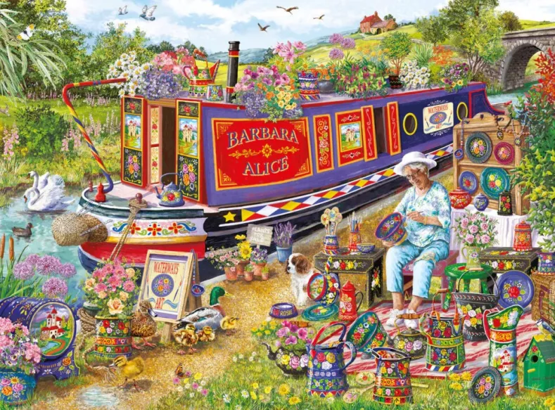 Janice Daughters- Canal Boat Blooms Puzzel (500XL stukjes)