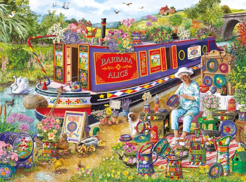 Janice Daughters - Canal Boat Blooms Puzzel (1000 stukjes)