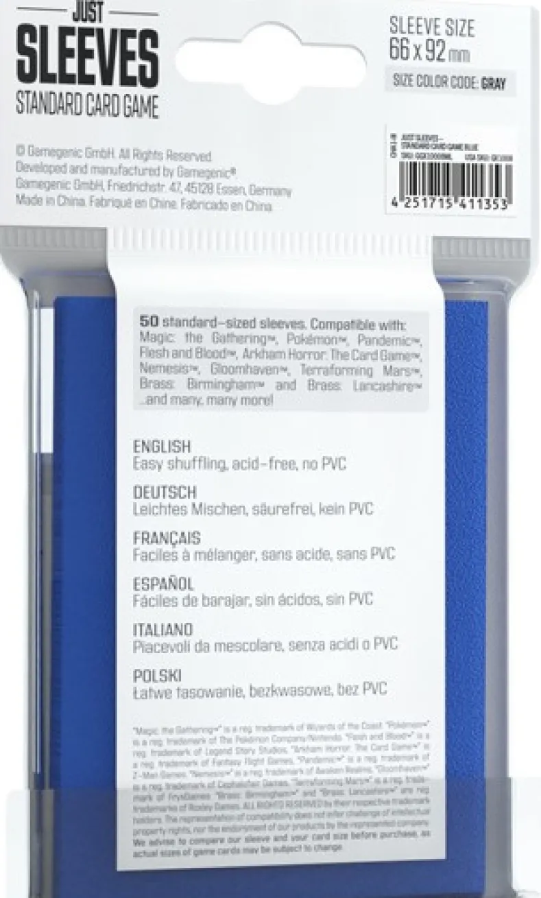 Just Sleeves - Standard Card Game Blauw (50 stuks)