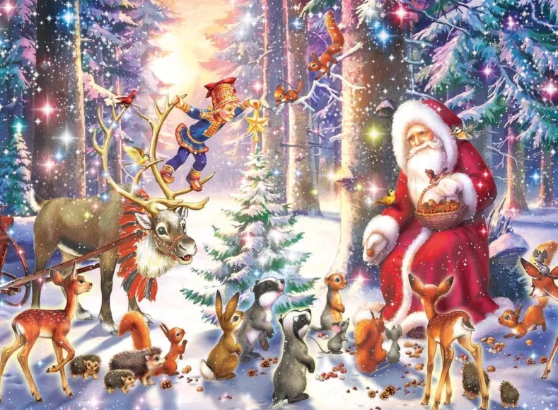 Kerstmis in het bos Puzzel (100 XXL stukjes)