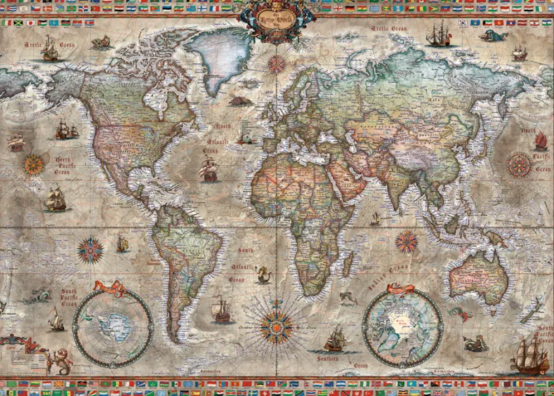 Map Art -Retro World Puzzel (1000 stukjes)