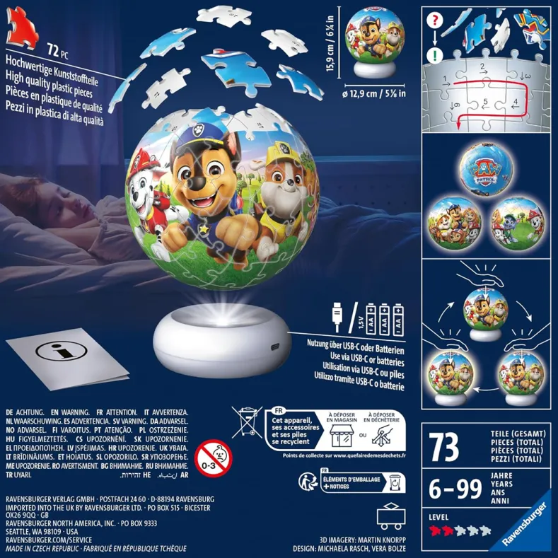 NightLight 3D Puzzel - Paw Patrol (73 stukjes)