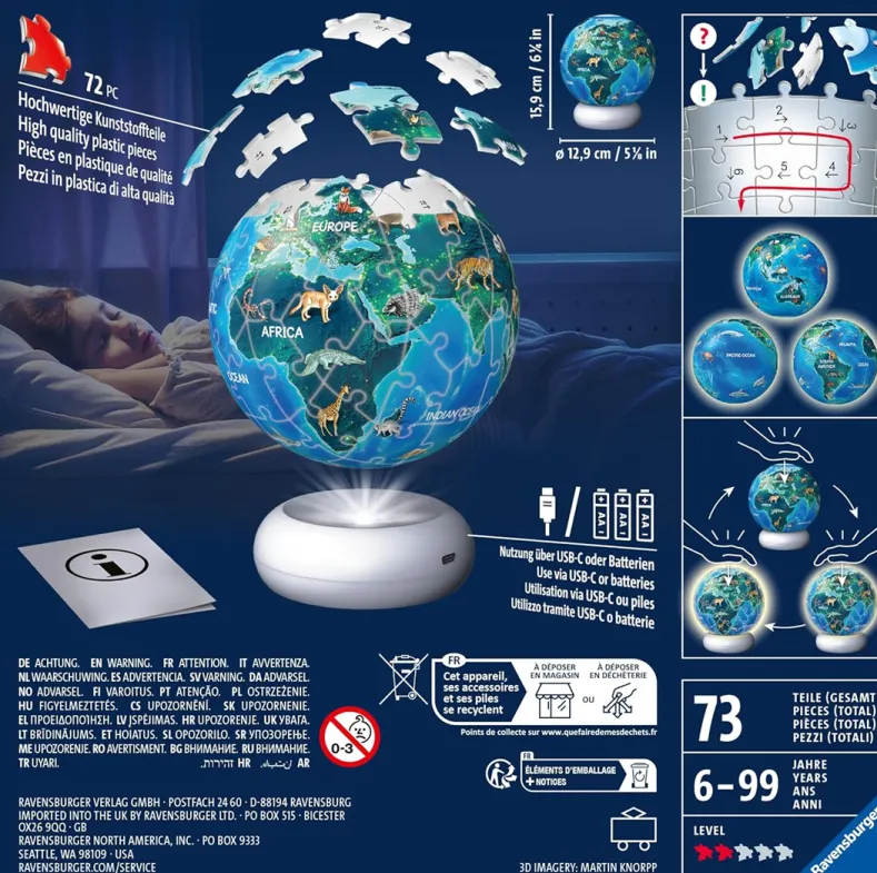 NightLight 3D Puzzel - The Earth by Night (73 stukjes)