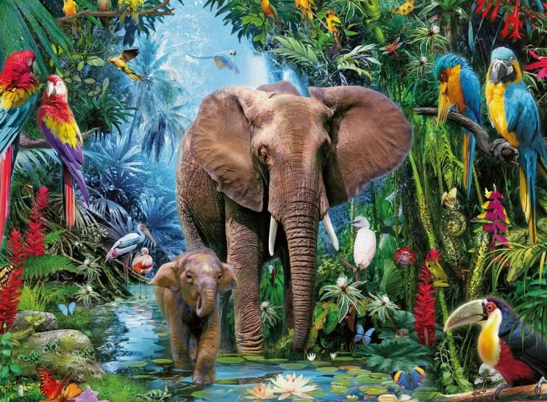 Olifanten in de Jungle Puzzel (150 XXL stukjes)