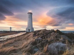 Prachtige Lucht Boven de Vuurtoren van Akranes - IJsland Puzzel (1500 stukjes)