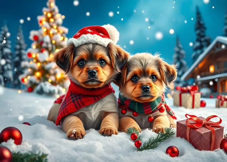 2 Puzzels - Christmas Kittens and Puppies Puzzel (500 stukjes)