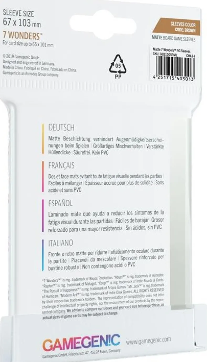 Sleeves Matte 7 Wonders 67x103mm (80 stuks)