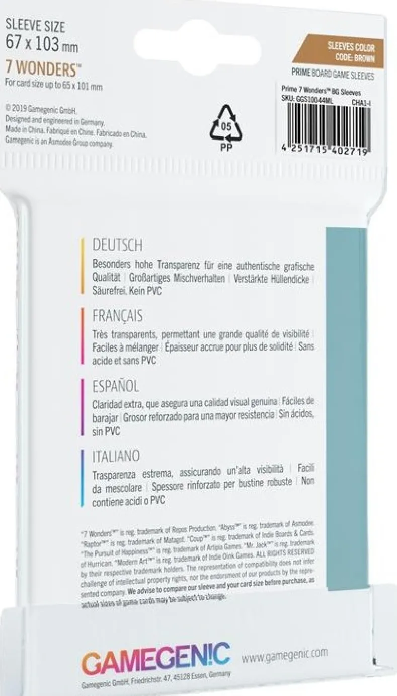 Sleeves Prime 7 Wonders 67x103mm (80 stuks)