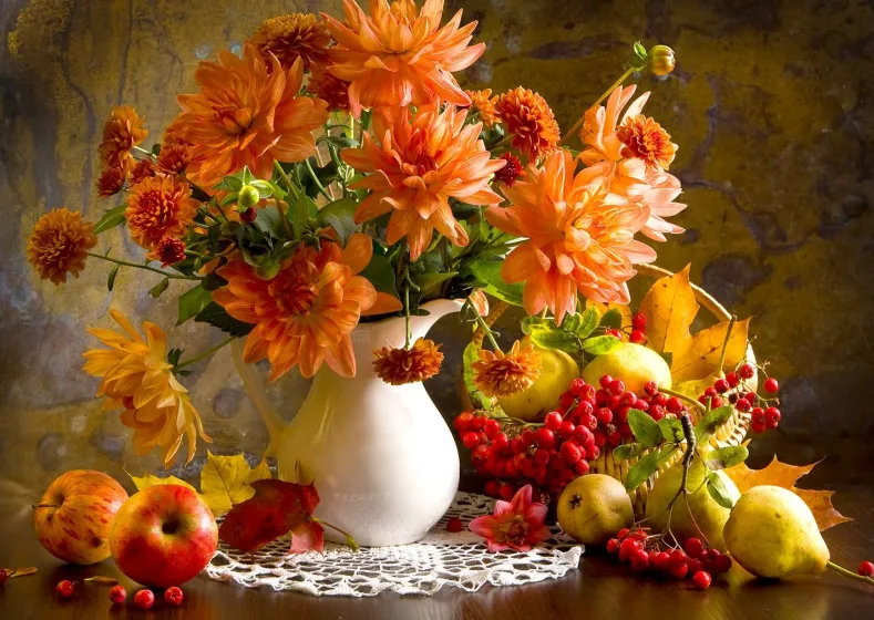 Still Life with Orange Dahlias Puzzel (1000 stukjes)