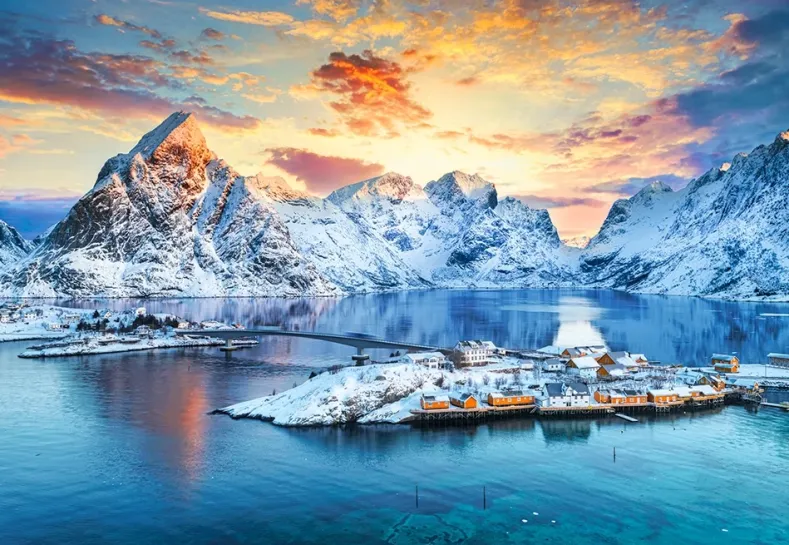 Sunrise on Sakrisoy Lofoten Norway Puzzel (1000 stukjes)