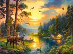 Sunset Over Forest River Puzzel (3000 stukjes)