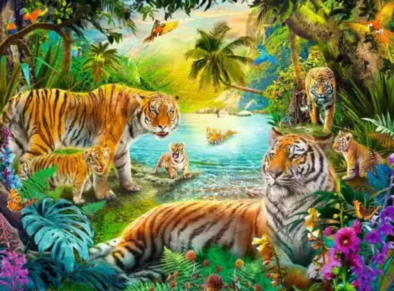 Tiger Family in the Oasis Puzzel (500 stukjes)