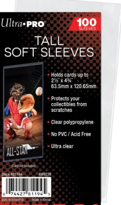 Ultra Pro Tall Soft Card Sleeves - 63.5mm x 120.65mm (100 Sleeves)