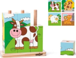 Woody Kubuspuzzel Dieren (9 stukjes)